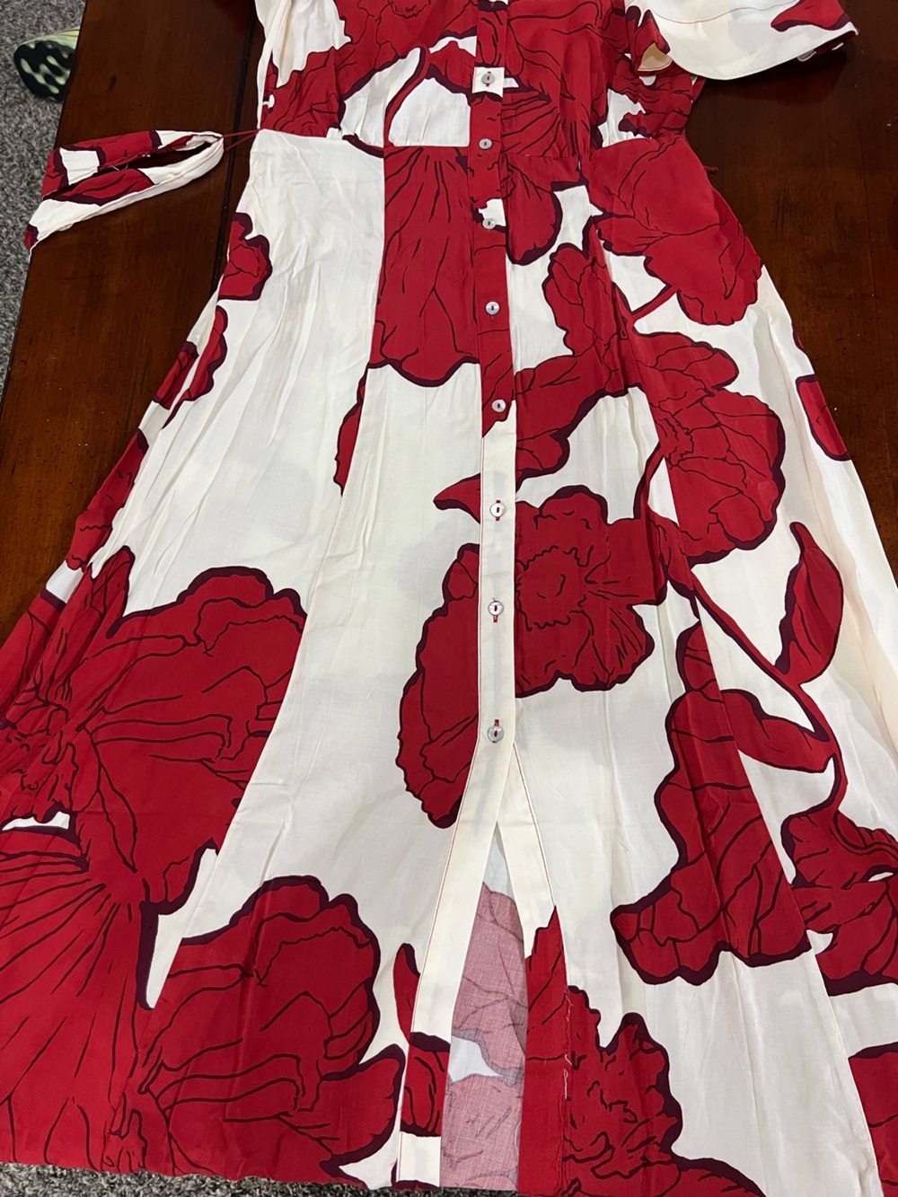 NWT H&M Viscose Midi Belted Shirt Dress Bright Tropical RedFloral Size Small - Picture 9 of 12